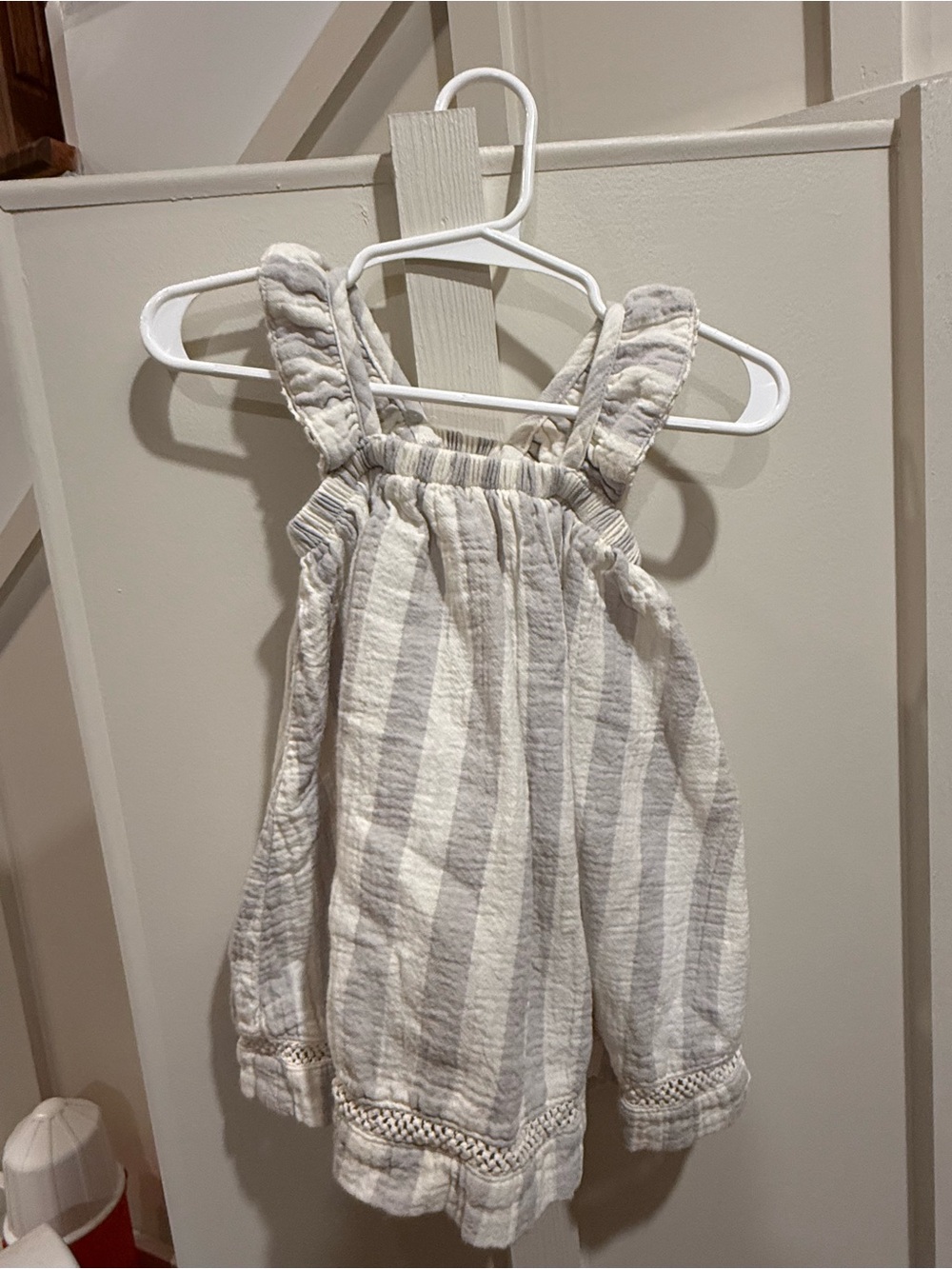 Quincy Mae Girls' Cream & Light Gray Striped Cotton Dress
